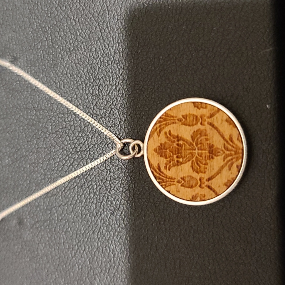 Sterling silver and cherry wood necklace